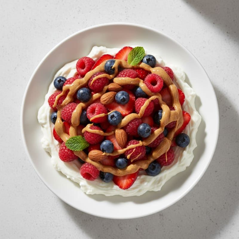 Greek Yogurt Protein Parfait with Mixed Berries and Almond Butter