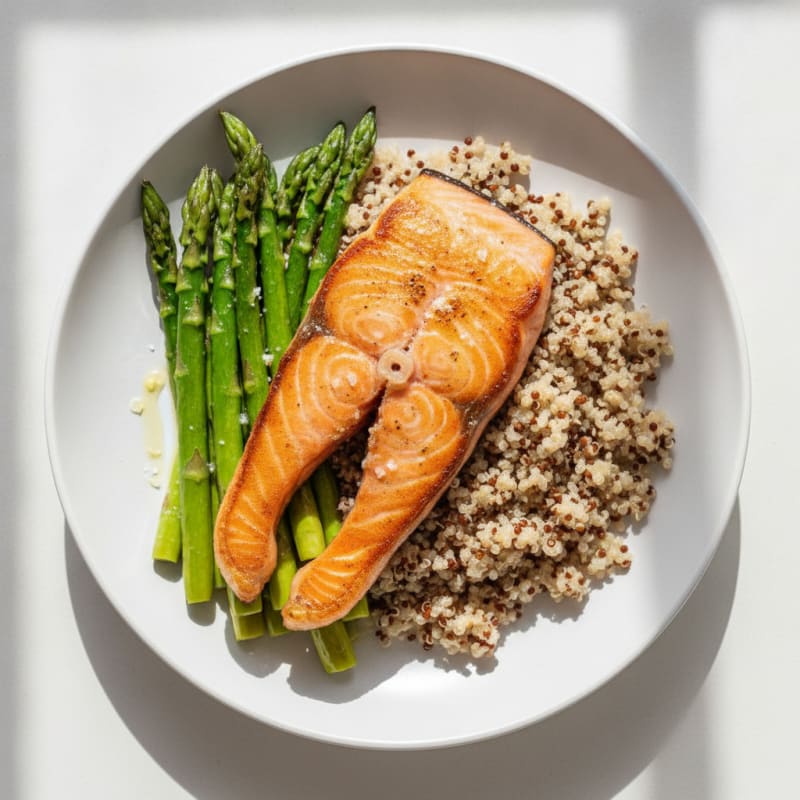 Seared Salmon with Roasted Asparagus and Quinoa