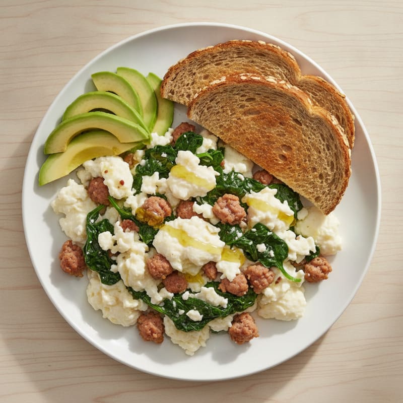 Egg White Scramble with Turkey Sausage and Spinach