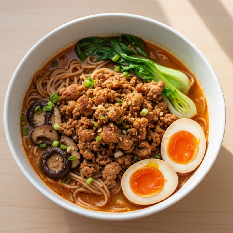 Spicy Sriracha Pork Ramen with Jammy Eggs