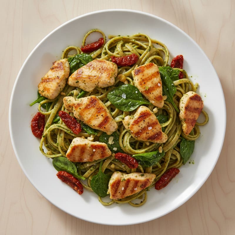 Pesto Chicken Linguine with Sun-Dried Tomatoes