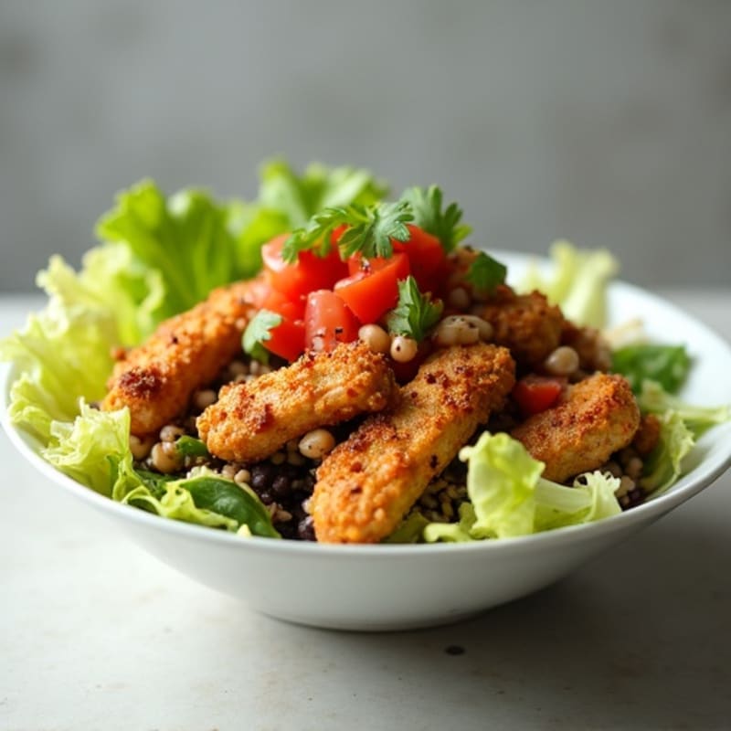 Crispy Chicken Taco Bowl with Black Beans and Shredded Romaine