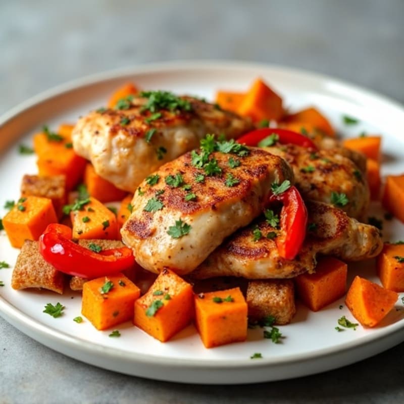 Spicy Chipotle Chicken with Roasted Sweet Potatoes and Bell Peppers