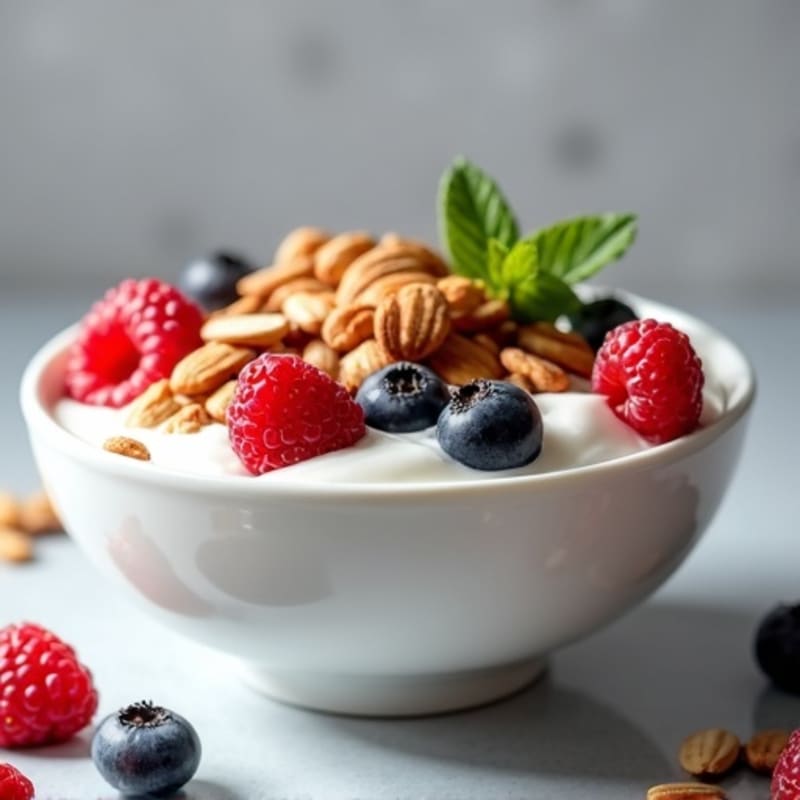 Creamy Greek Yogurt Bowl with Mixed Berries and Crunchy Toasted Almonds