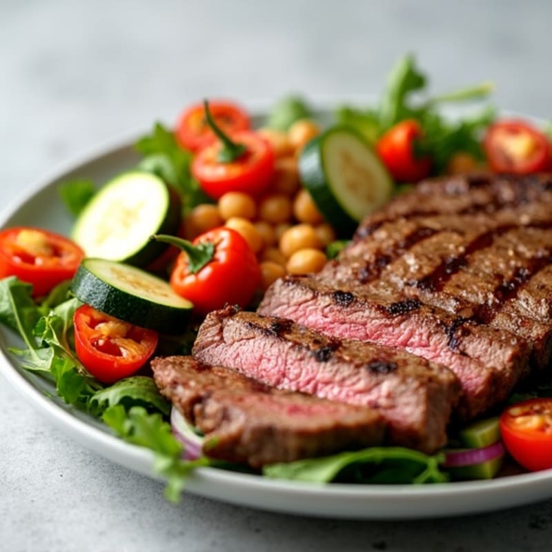 Grilled Steak and Roasted Vegetable Salad with Chickpeas