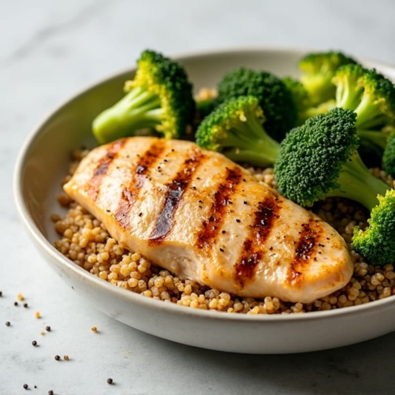 Grilled Chicken Breast with Quinoa and Roasted Broccoli