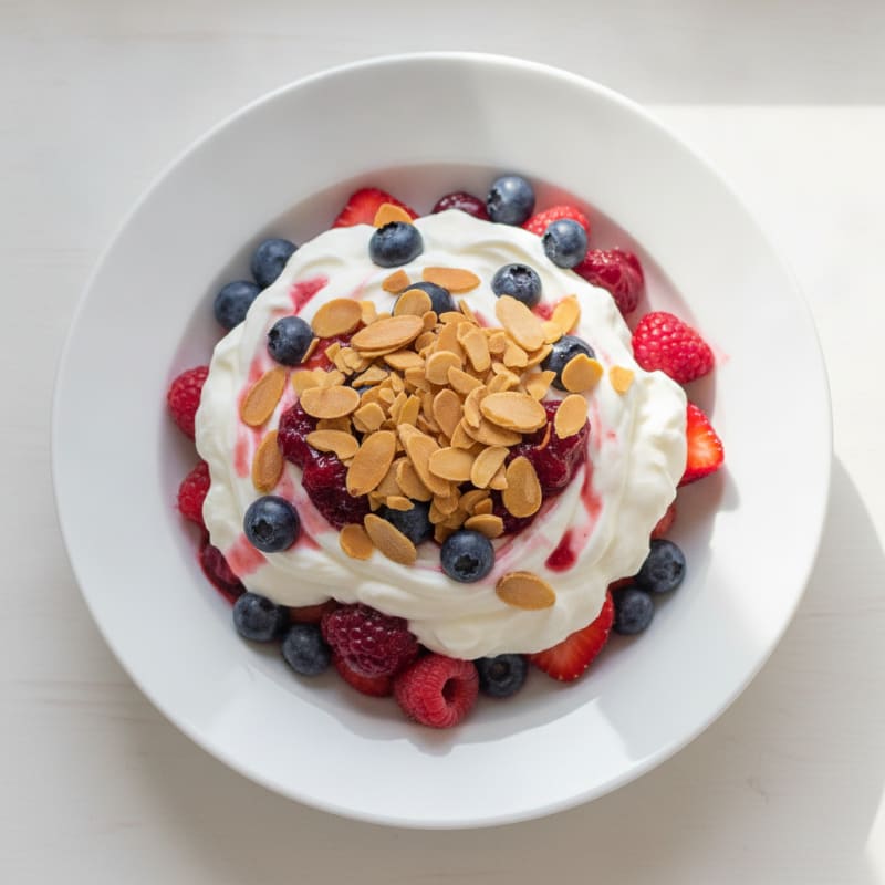 Greek Yogurt Protein Parfait with Mixed Berries and Almonds