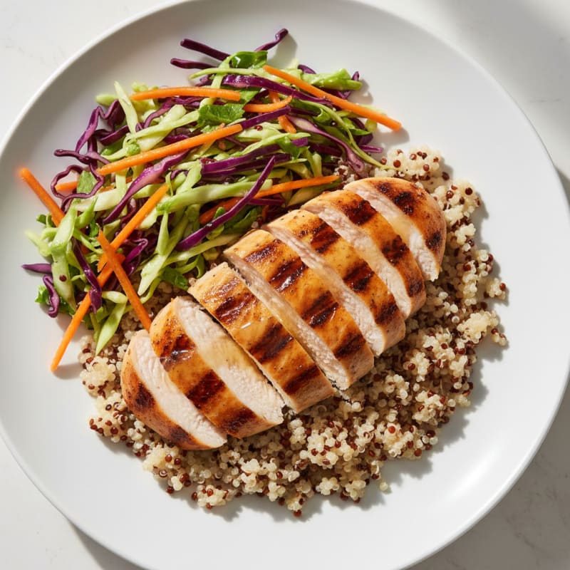 Grilled Chicken Breast with Crunchy Cabbage Slaw and Quinoa