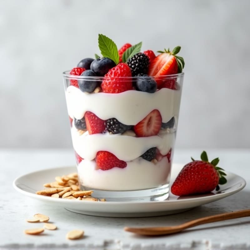 Greek Yogurt Protein Parfait with Almonds and Berries