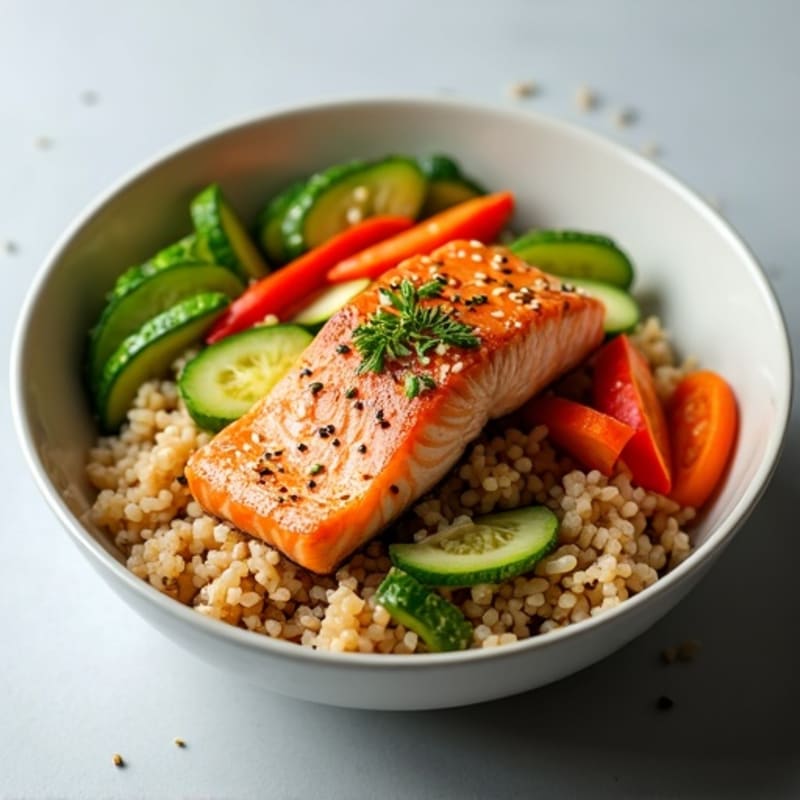 Sesame-Ginger Salmon and Fresh Vegetable Rice Bowl