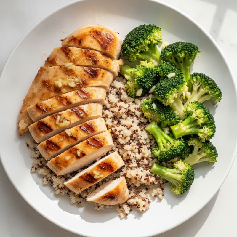 Grilled Chicken Breast with Quinoa and Steamed Broccoli