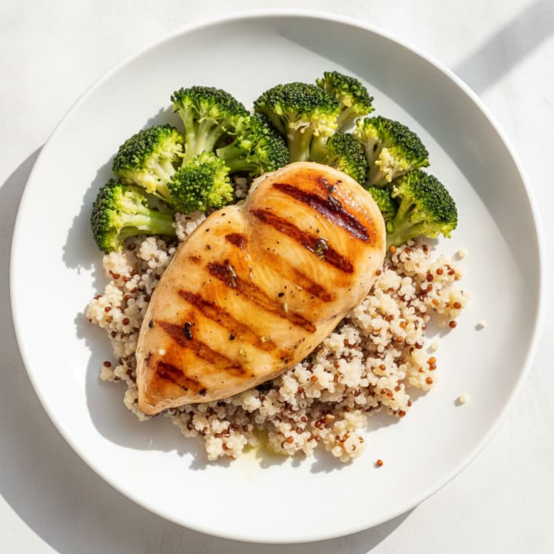 Grilled Chicken Breast with Quinoa and Steamed Broccoli