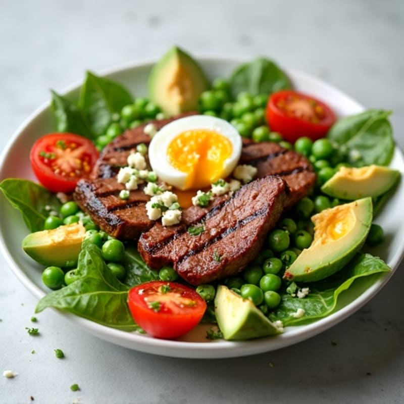 Grilled Steak Salad with Avocado, Tomatoes, and Peas