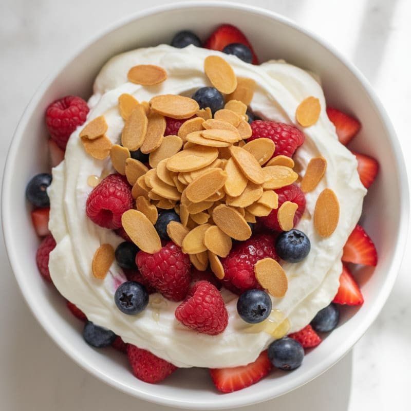 Greek Yogurt Protein Parfait with Mixed Berries and Almonds