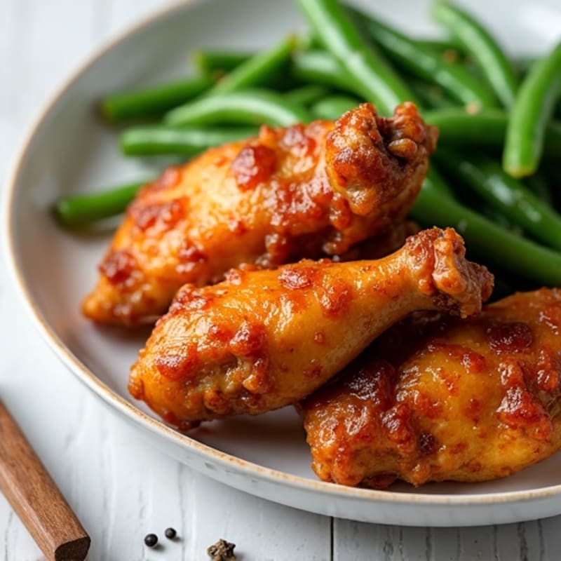 Crispy Baked Honey Garlic Chicken Wings with Roasted Green Beans