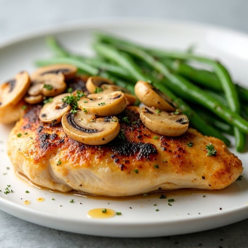Roasted Chicken and Garlic Butter Mushrooms with Green Beans