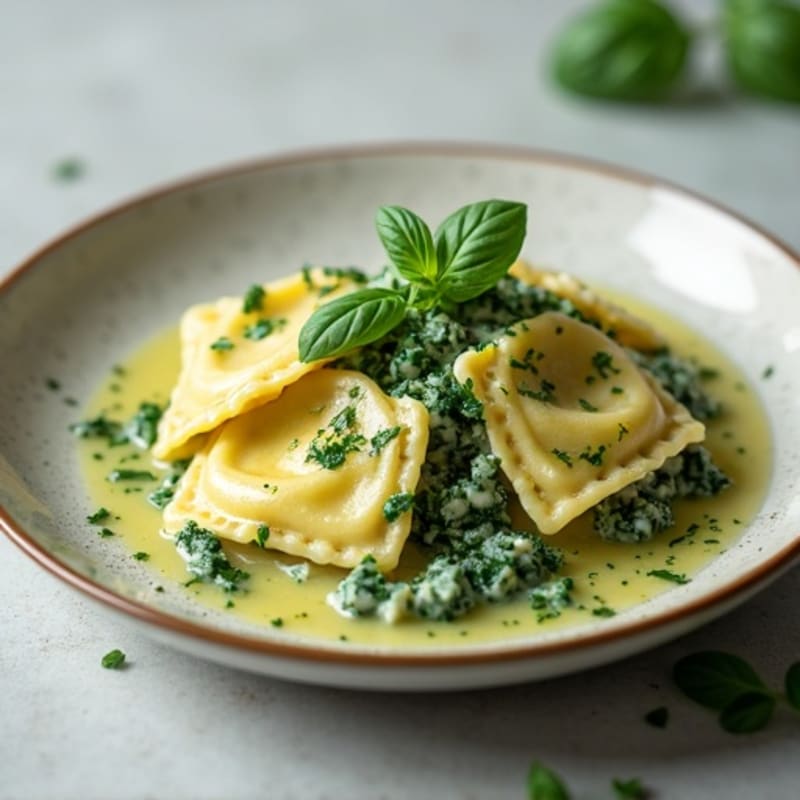 Creamy Ricotta Spinach Ravioli with Herb Sauce