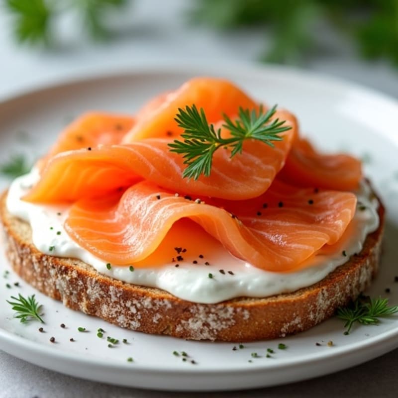 Smoked Salmon with Creamy Dill Spread on Crispy Whole Grain Toast