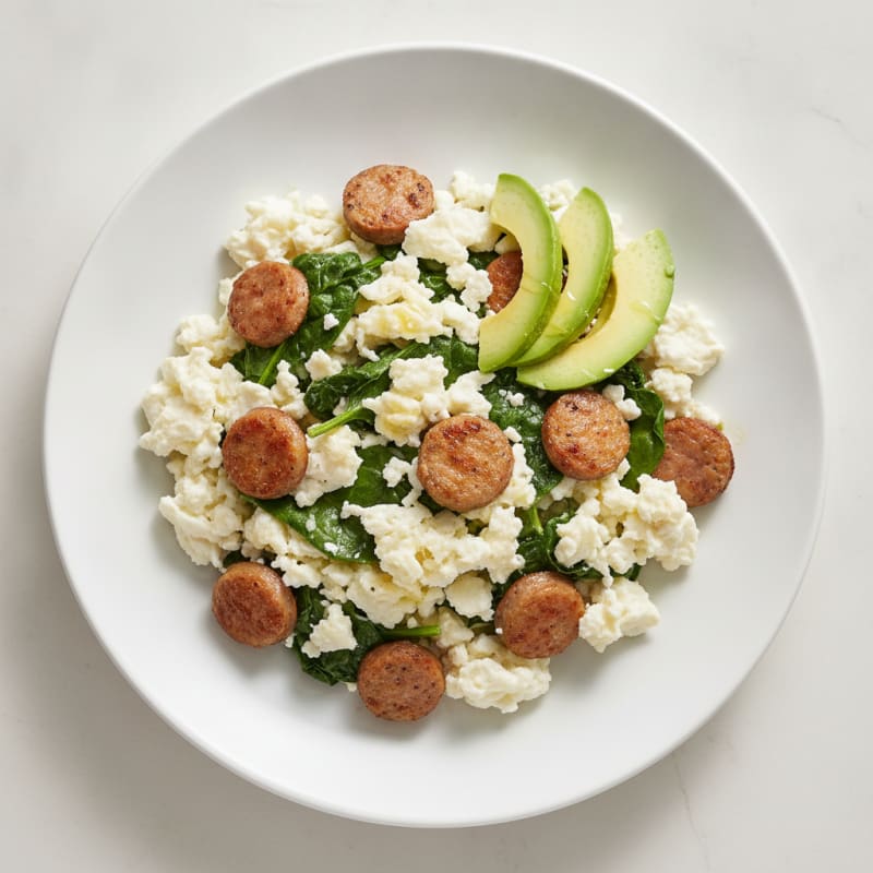 Egg White and Turkey Sausage Scramble with Spinach