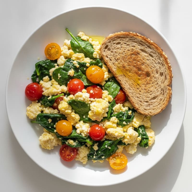 Cottage Cheese Scramble with Spinach and Cherry Tomatoes