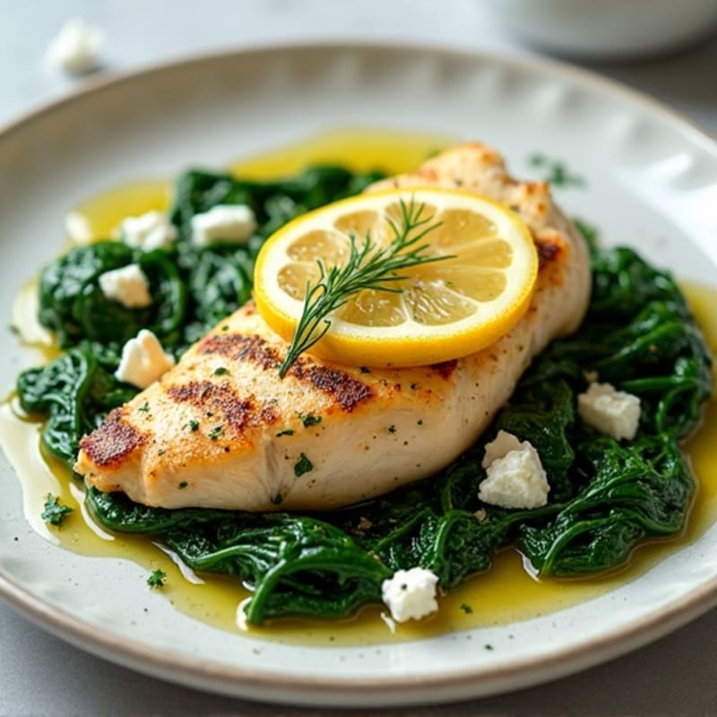 Lemon-Dill Chicken with Sautéed Spinach and Creamy Feta