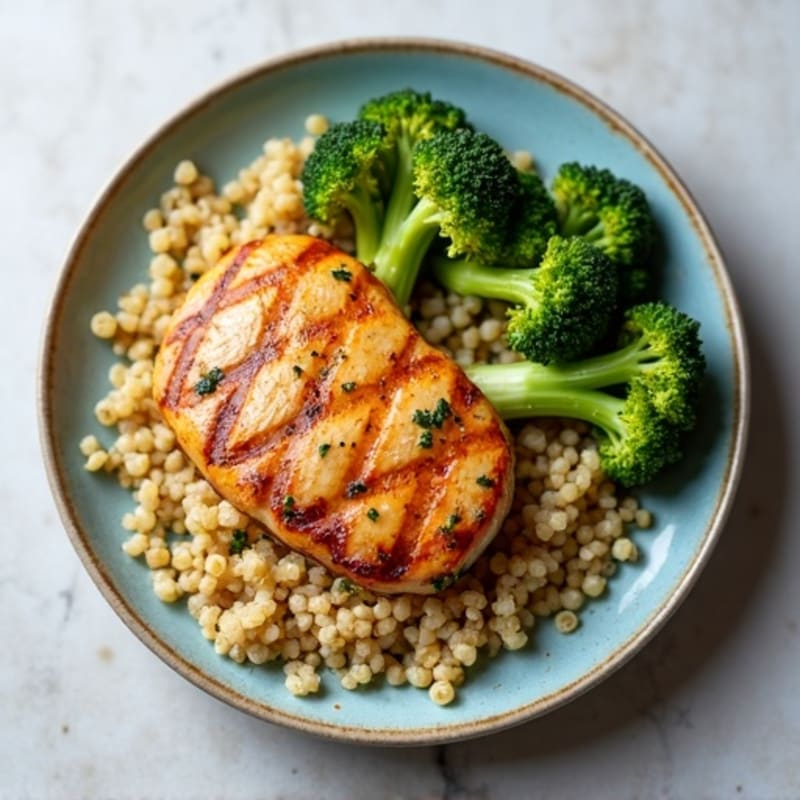 Grilled Chicken Breast with Quinoa and Roasted Broccoli
