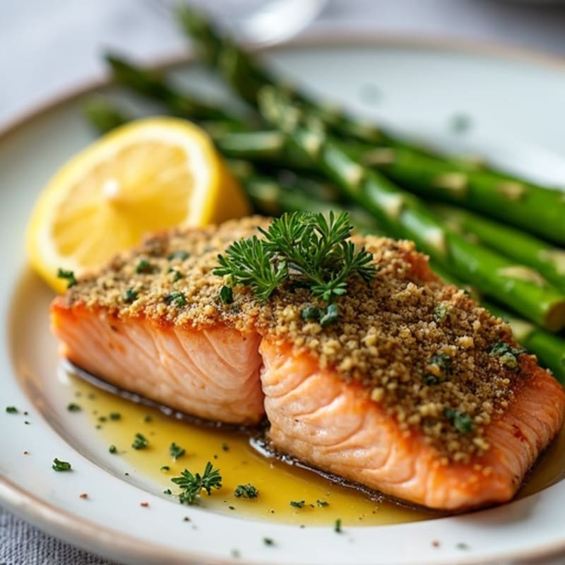 Herb-Crusted Baked Salmon with Roasted Asparagus