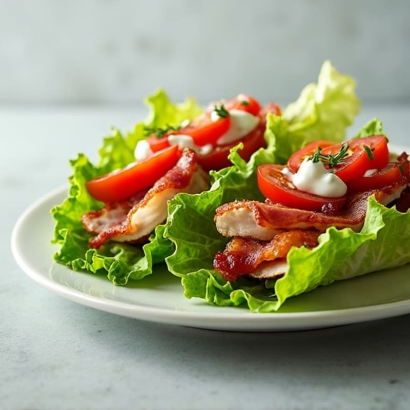 Crispy Turkey Bacon and Fresh Greens Lettuce Wraps with Juicy Tomatoes