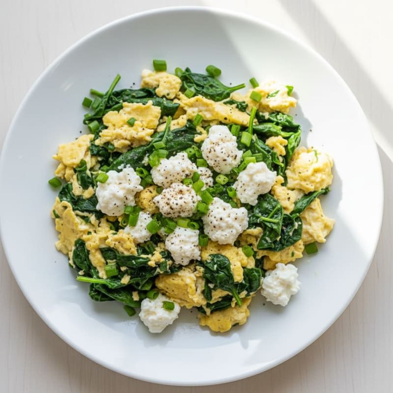 Egg White and Spinach Scramble with Cottage Cheese