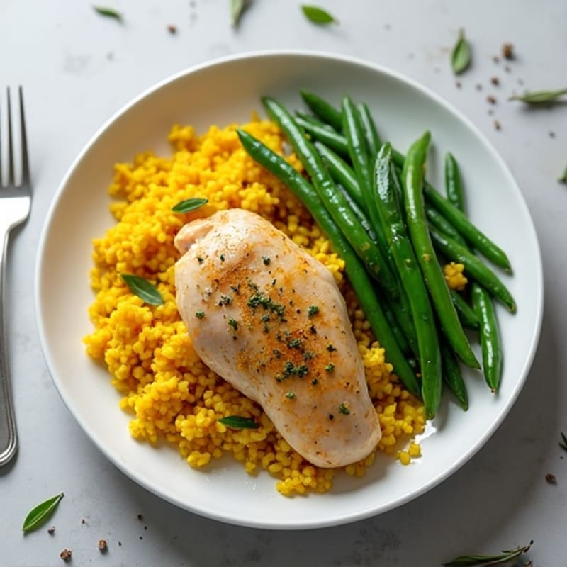 Herb-Roasted Chicken with Fluffy Turmeric Rice