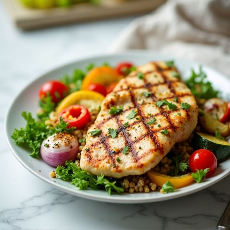 Grilled Chicken Salad with Quinoa and Roasted Vegetables