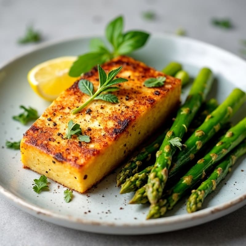 Herbed Pan-Seared Tofu Steaks with Roasted Asparagus