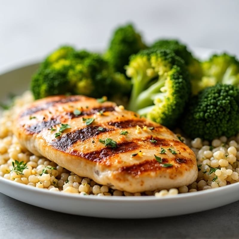 Grilled Chicken Breast with Quinoa and Roasted Broccoli