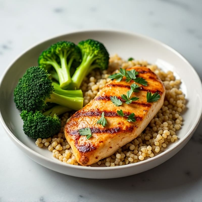 Grilled Chicken Breast with Quinoa and Roasted Broccoli
