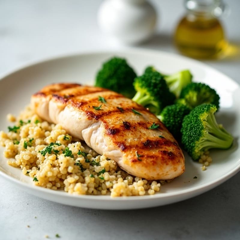 Grilled Chicken Breast with Quinoa and Steamed Broccoli