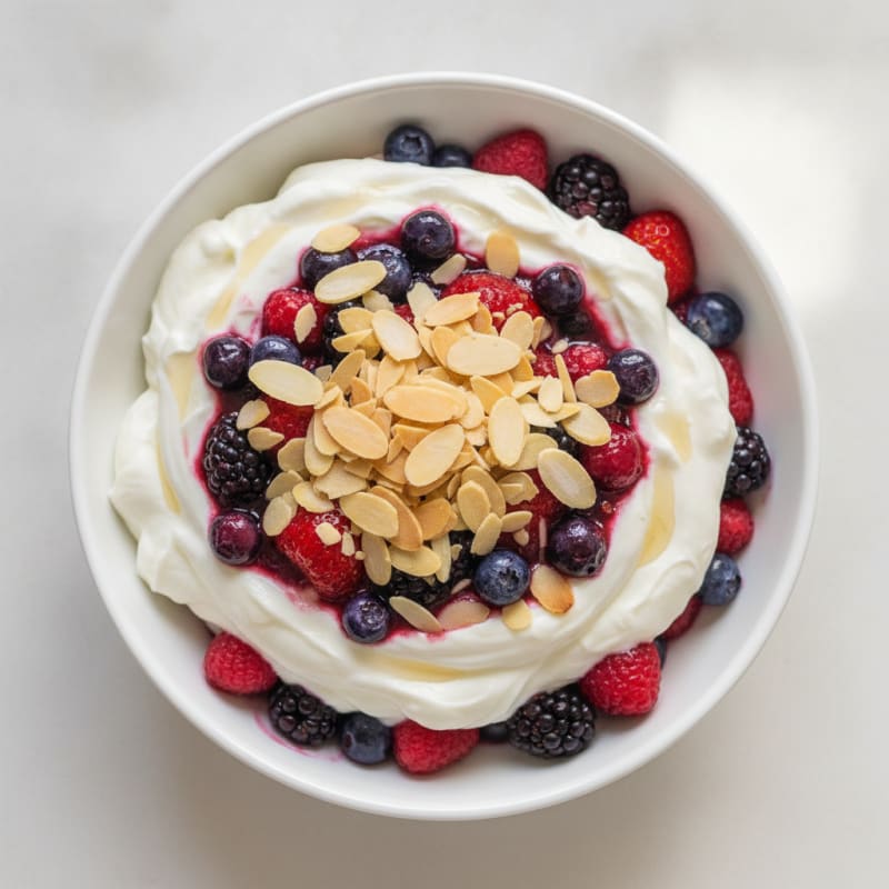 Greek Yogurt Protein Parfait with Mixed Berries and Almonds