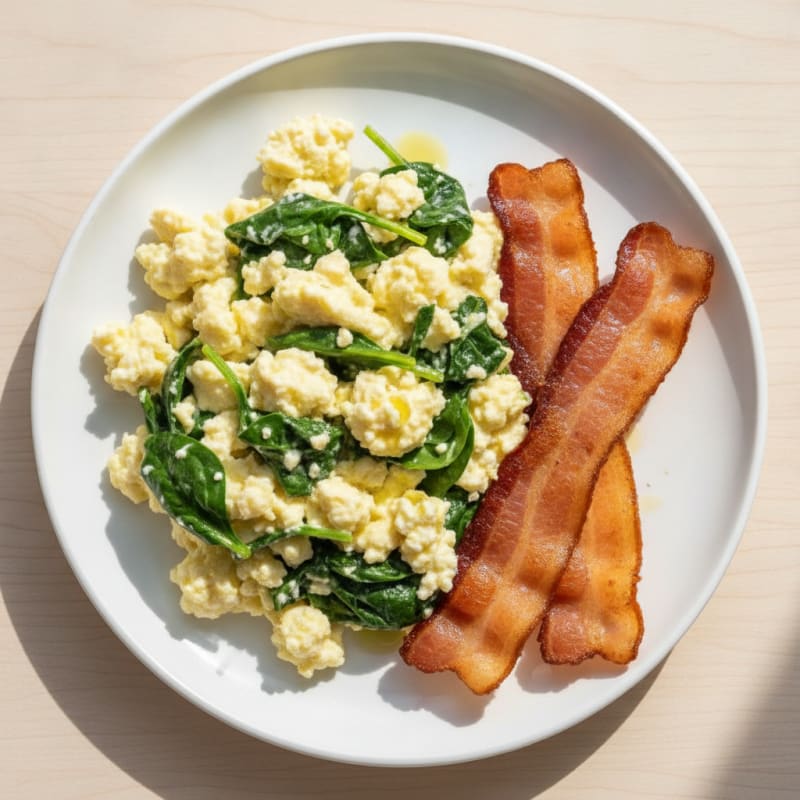 Cottage Cheese Scramble with Spinach and Turkey Bacon