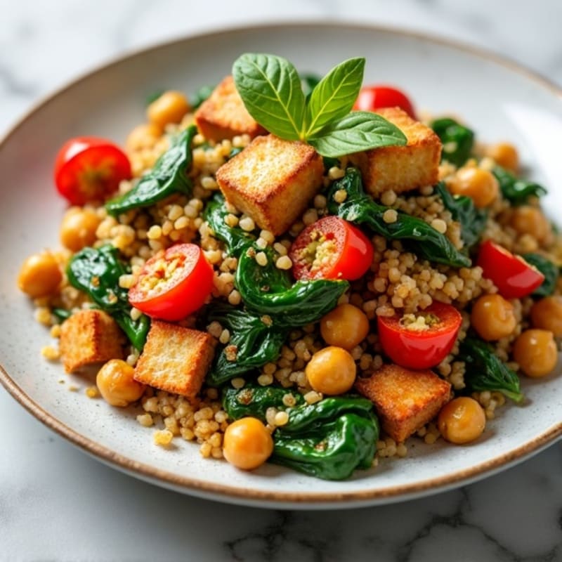 Crispy Chickpea and Quinoa Stir Fry with Spinach