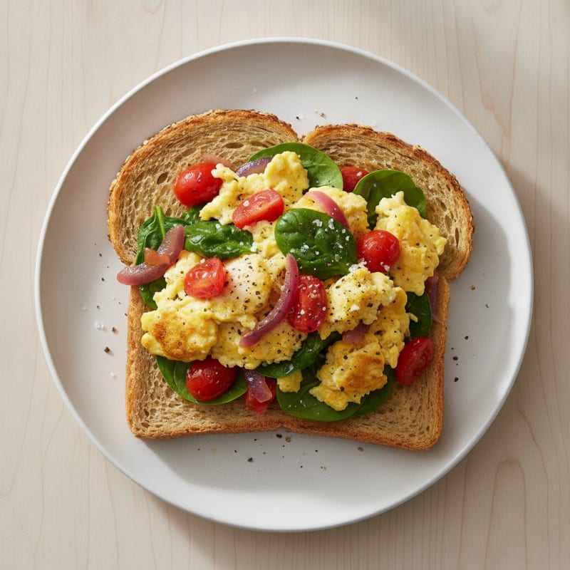 Eggs with Spinach and Tomato on Tiger Bread