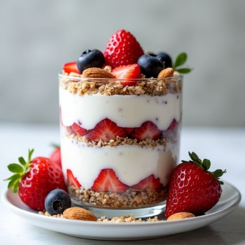 Greek Yogurt Protein Parfait with Mixed Berries and Almonds