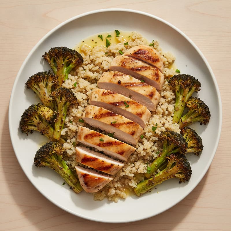 Grilled Chicken Breast with Quinoa and Roasted Broccoli