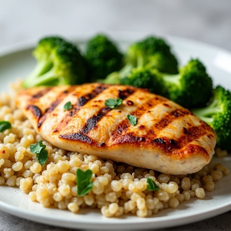 Grilled Chicken Breast with Quinoa and Roasted Broccoli