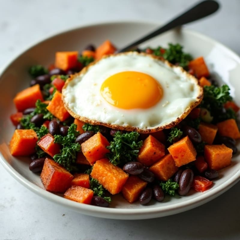 Crispy Sweet Potato and Kale Hash with Fried Egg