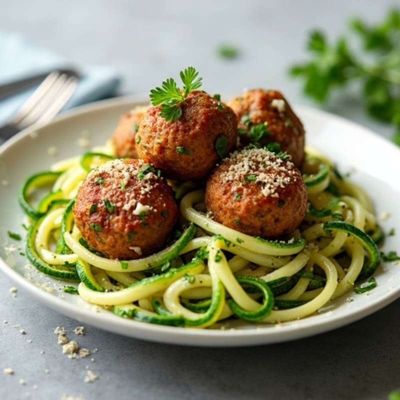 Herb-Crusted Lean Turkey Meatballs with Zucchini Noodles