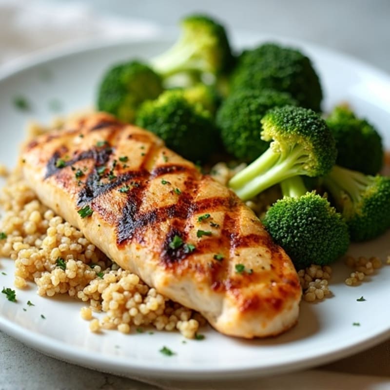 Grilled Chicken Breast with Roasted Broccoli and Quinoa