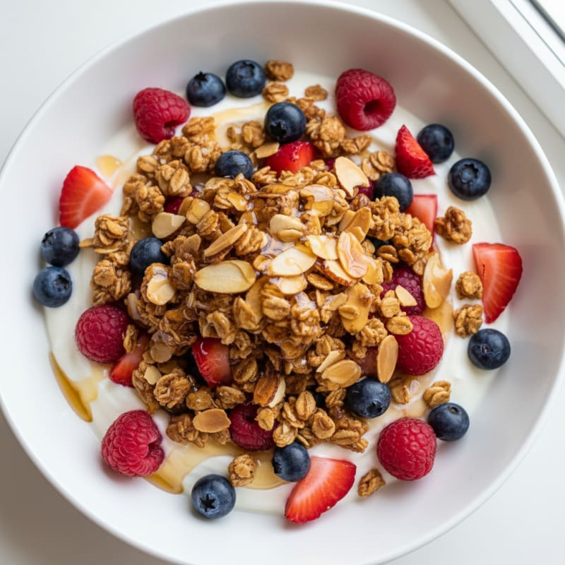Creamy Greek Yogurt Parfait with Mixed Berries and Almond Crunch