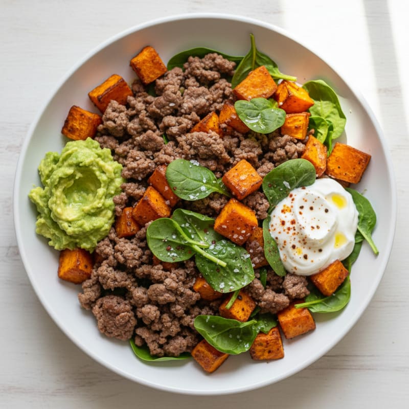 Beef and Roasted Sweet Potato Bowl