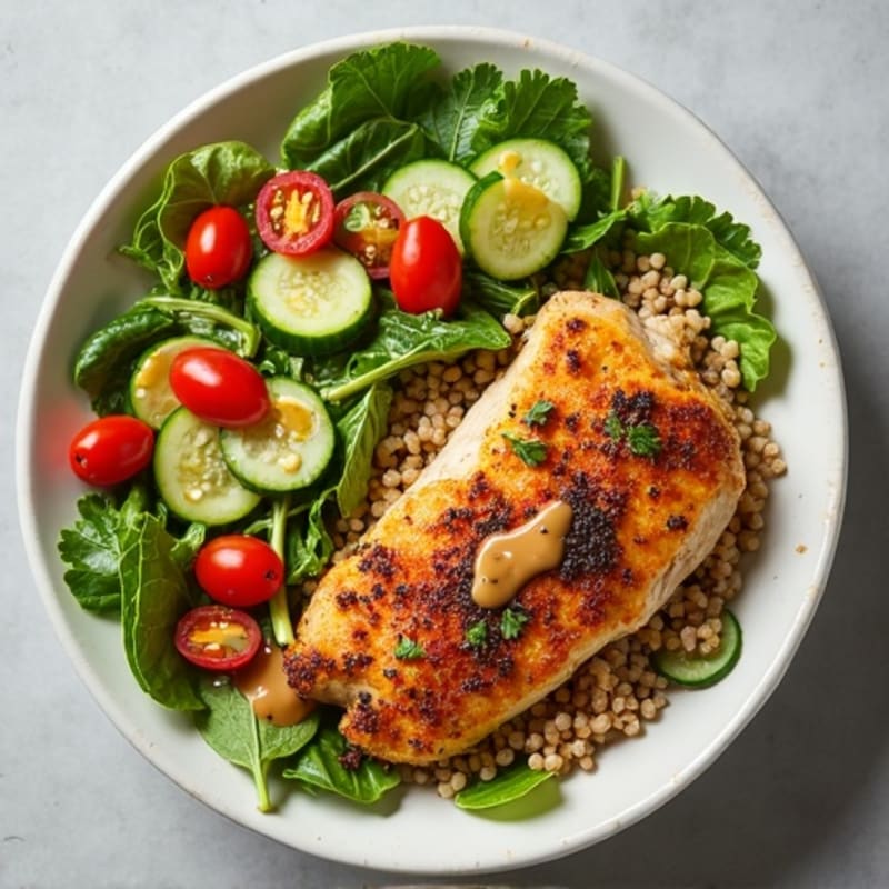 Herb-Roasted Chicken Quinoa Bowl with Lemon Tahini Drizzle