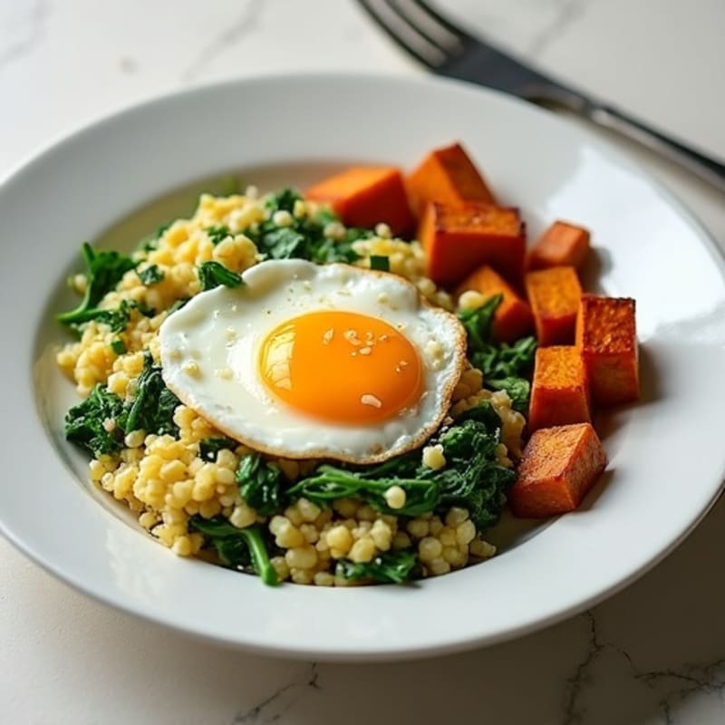 Cottage Cheese Scramble with Spinach and Roasted Sweet Potato