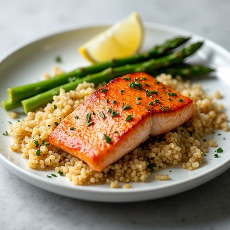 Seared Salmon with Quinoa and Roasted Asparagus